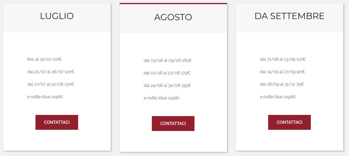 Sito web per Casa Vacanze - Listino Prezzi 