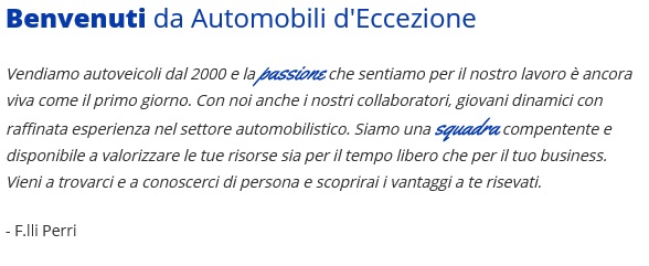 Sito web personalizzato per concessionario o autosalone - Presentazione Azienda